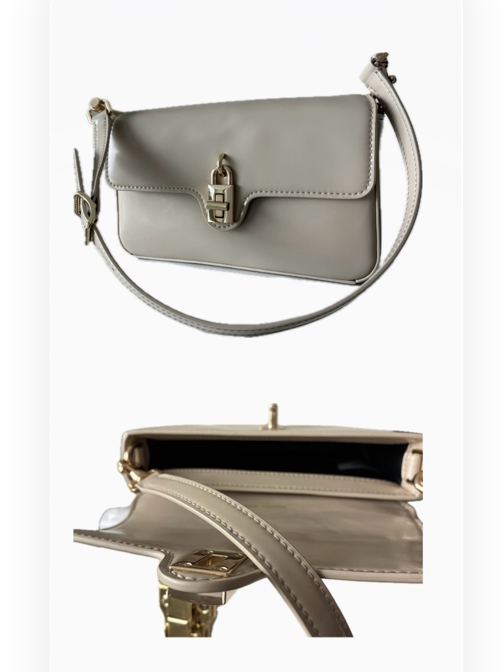 Beige Crossbody Bag with Gold Hardware